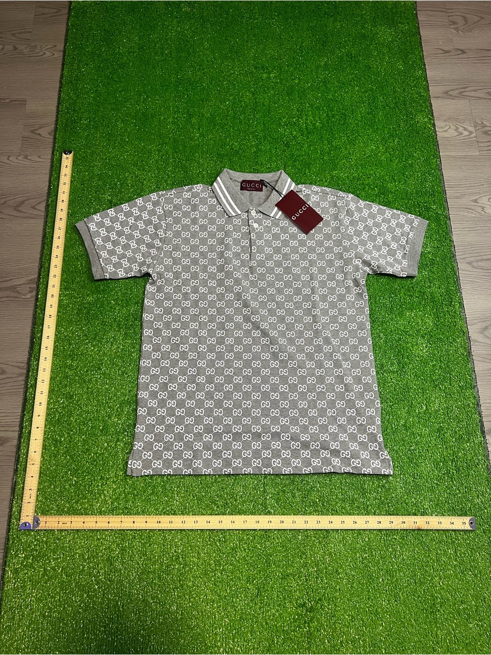 Gucci Gray GG Jacquard Short Sleeve Polo with Contrast Collar
